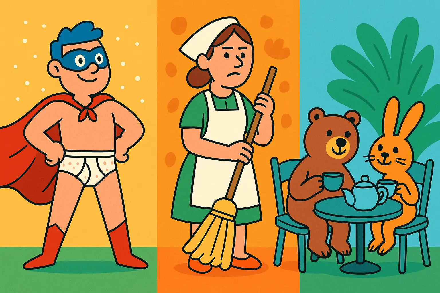 Cartoon characters from children's adventure books