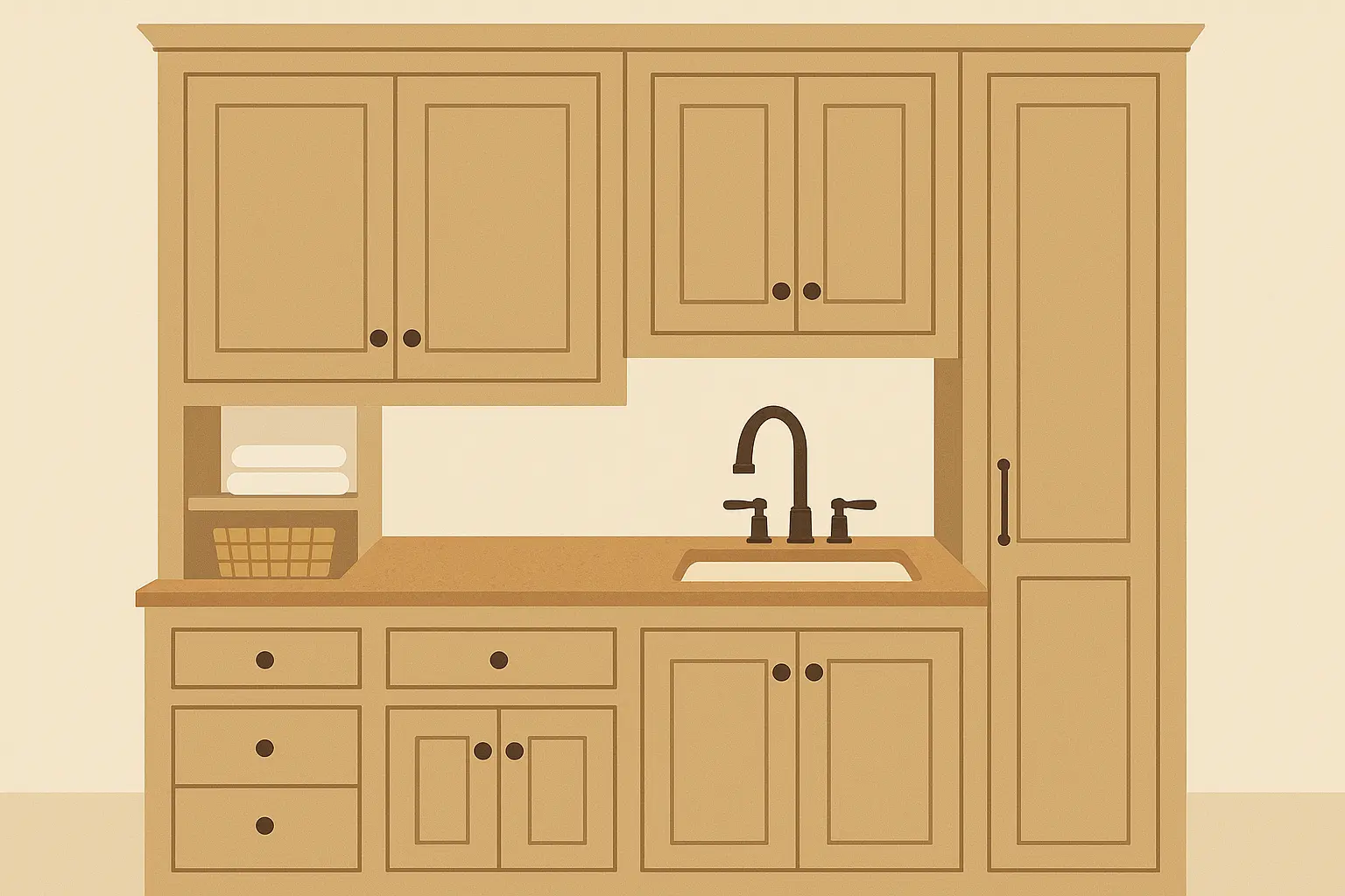 Custom cabinetry and countertops in modern utility room