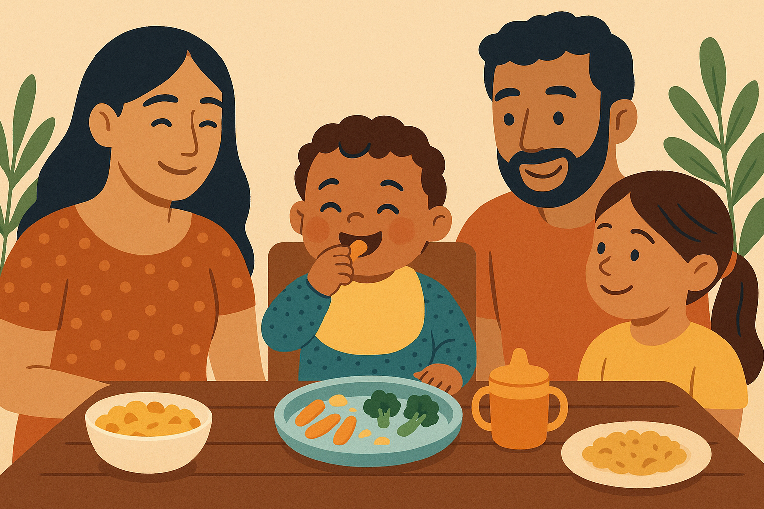 Happy family enjoying successful baby-led weaning journey