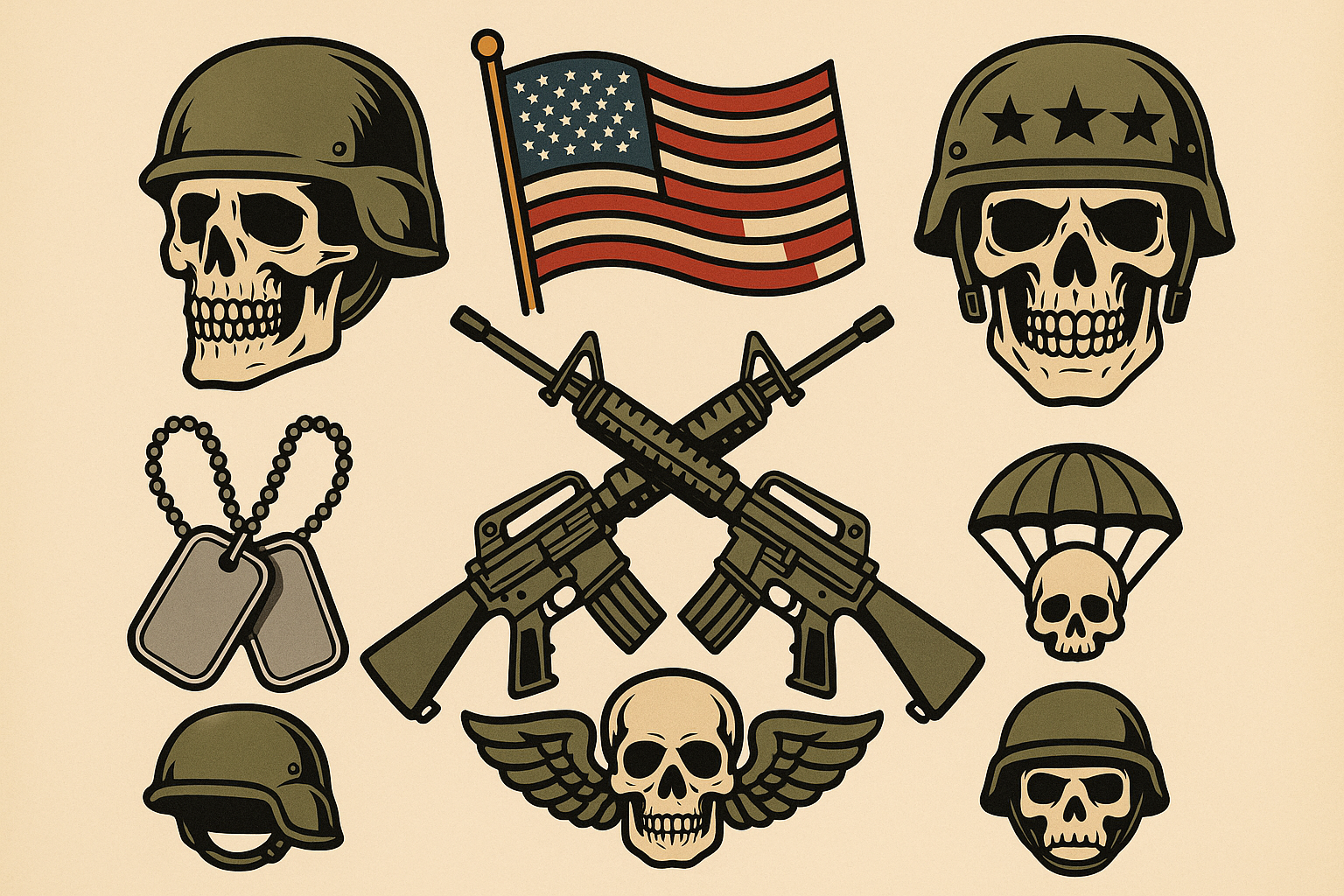 Military and patriotic traditional tattoo flash selection