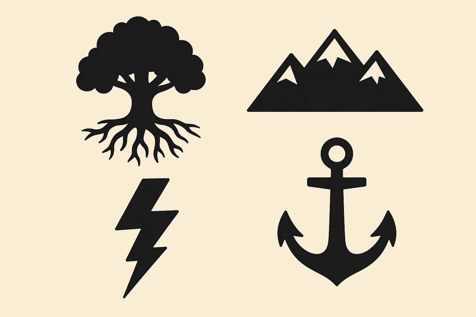 Nature-inspired strength tattoos featuring trees and mountains