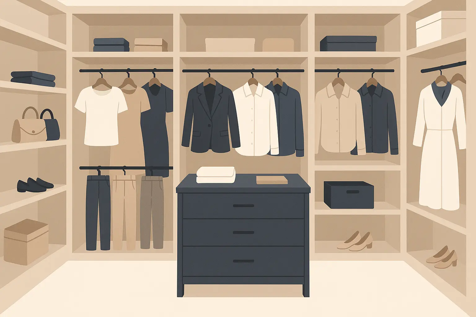 Luxury walk-in closet with custom storage solutions