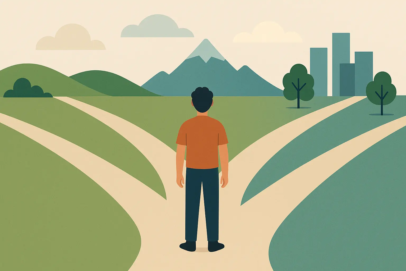 Person standing at crossroads making important decision