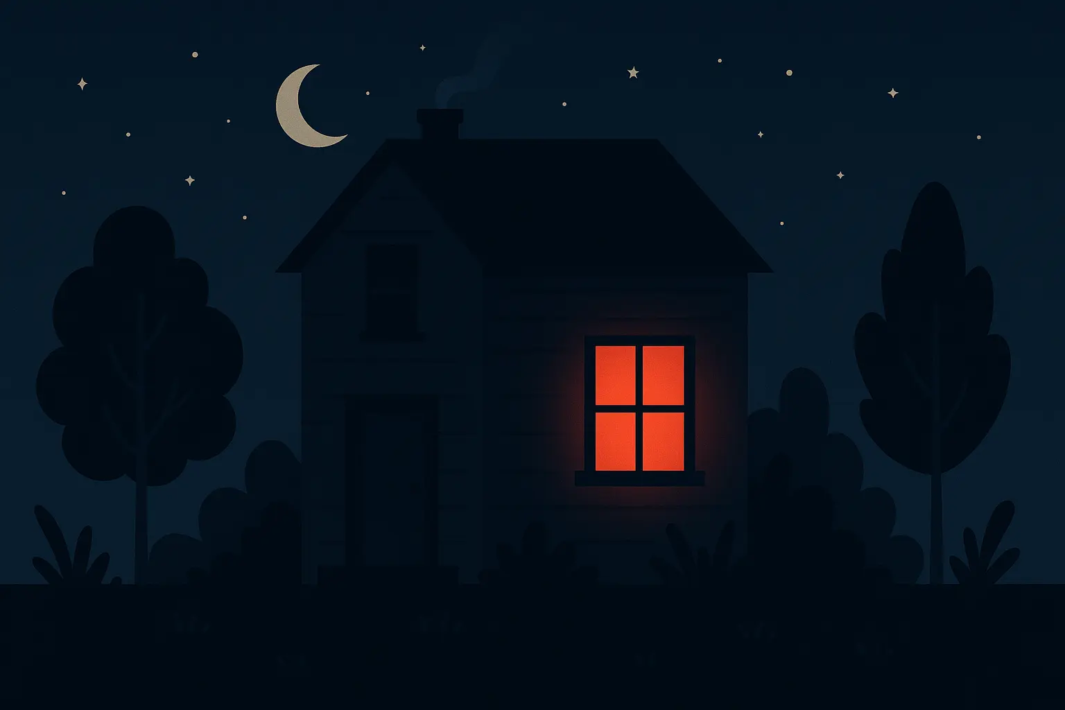 Dark house exterior with ominous shadows