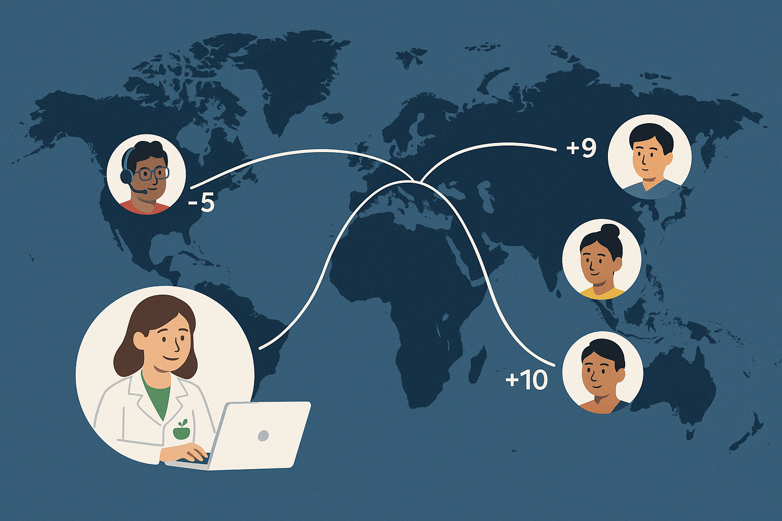 World map showing remote work connections for nutrition professionals