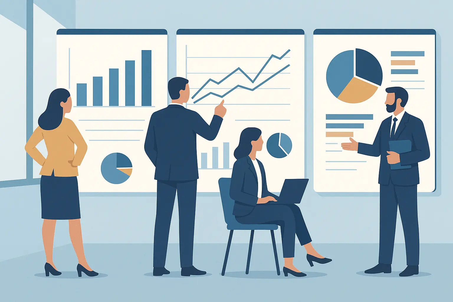 Business professionals analyzing data and trends