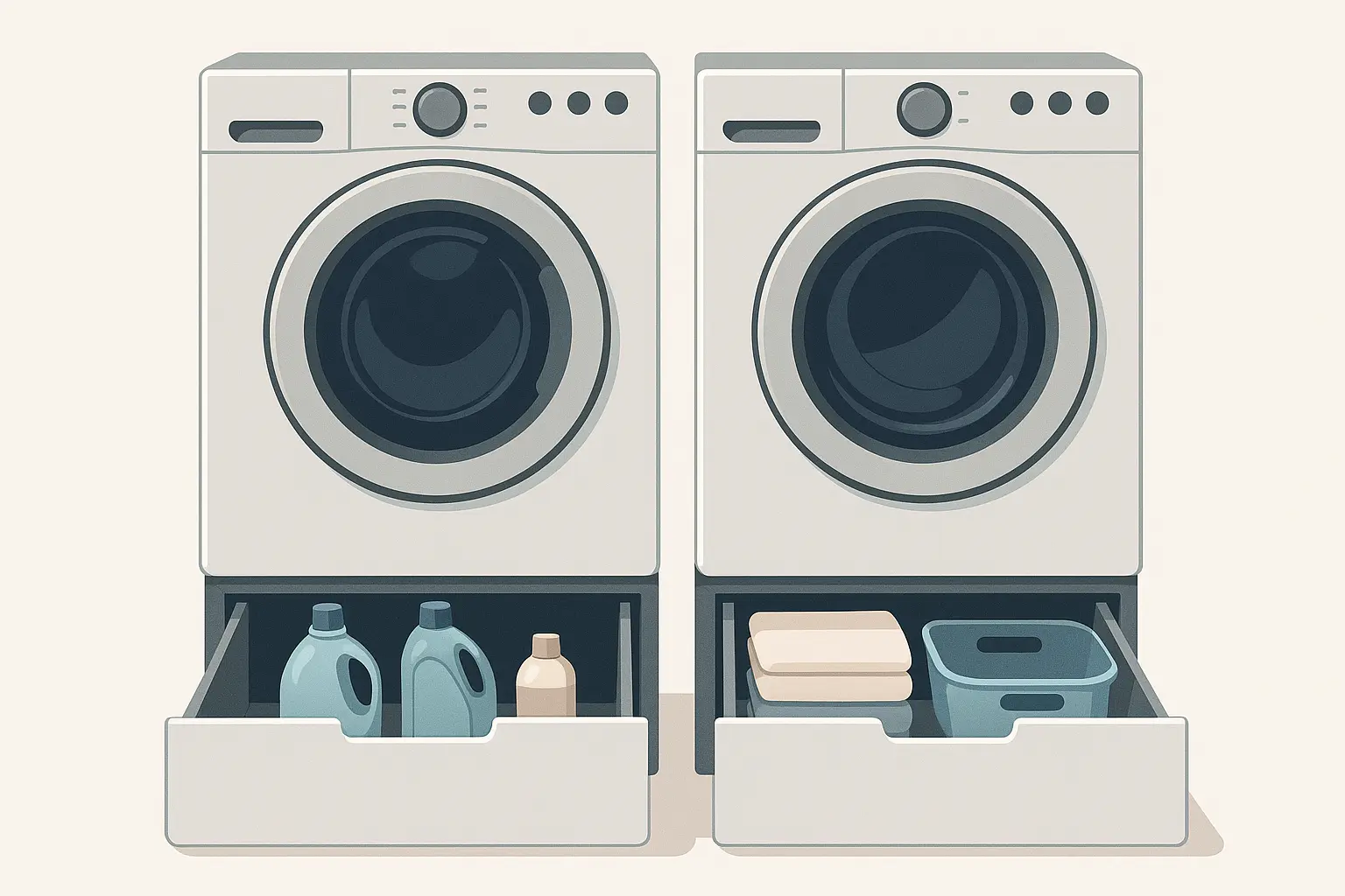 Appliance pedestals with storage drawers