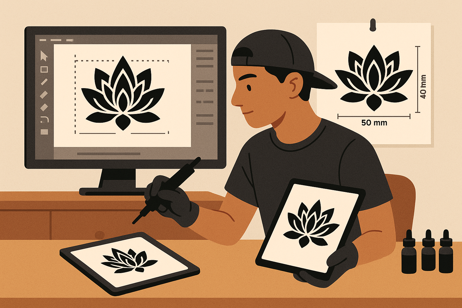 Professional black lotus tattoo design process