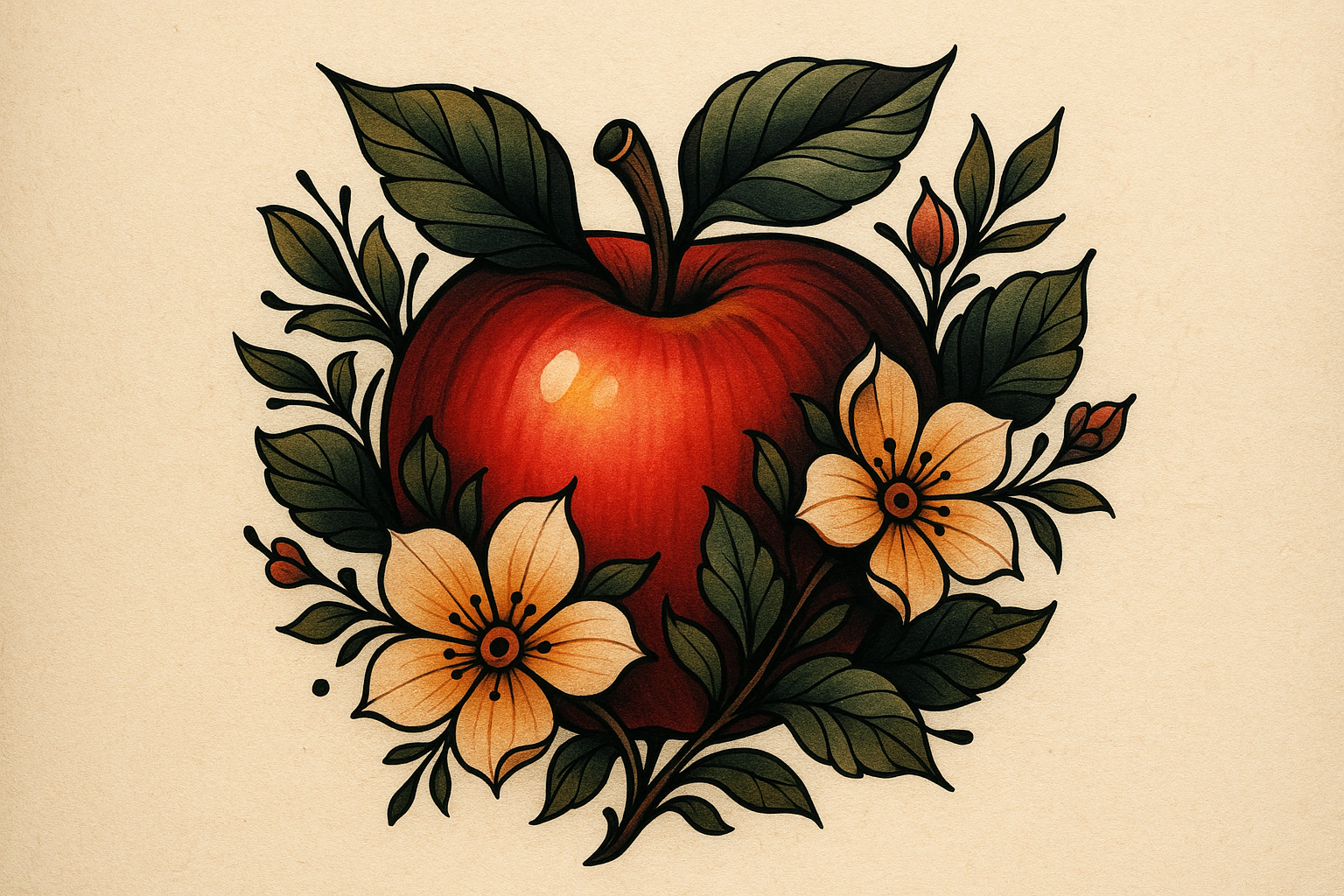 Traditional apple tattoo with banner
