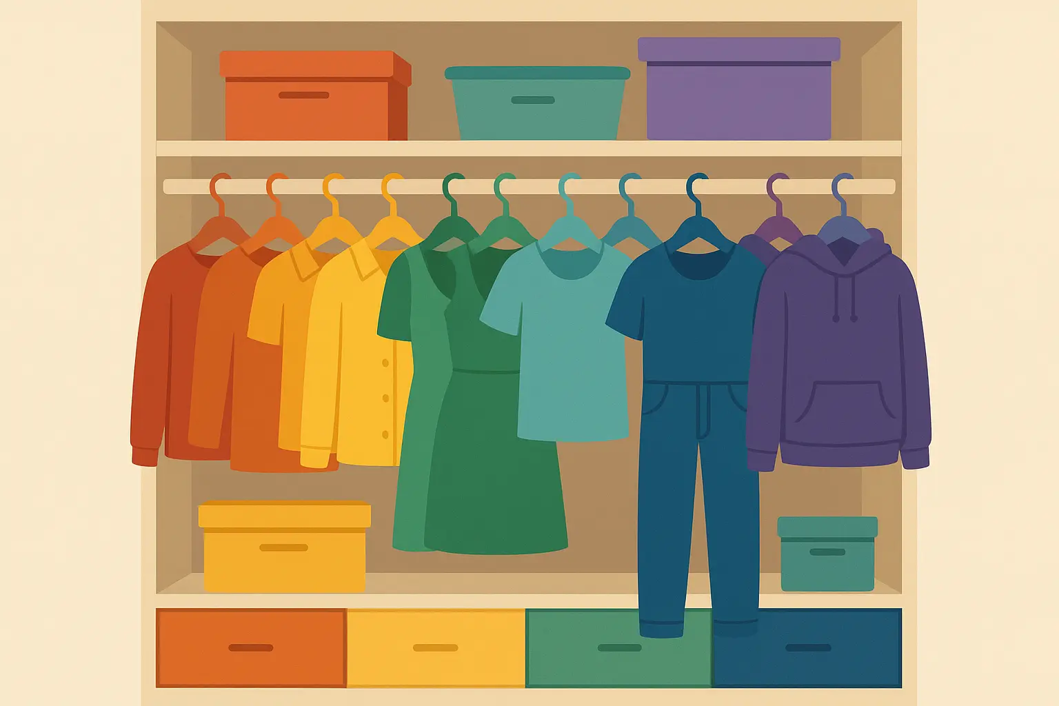 Color-coordinated closet organization system