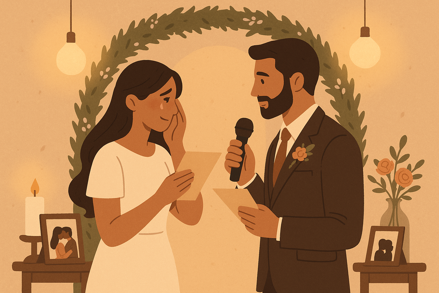 Couple sharing personal wedding vows with emotional connection