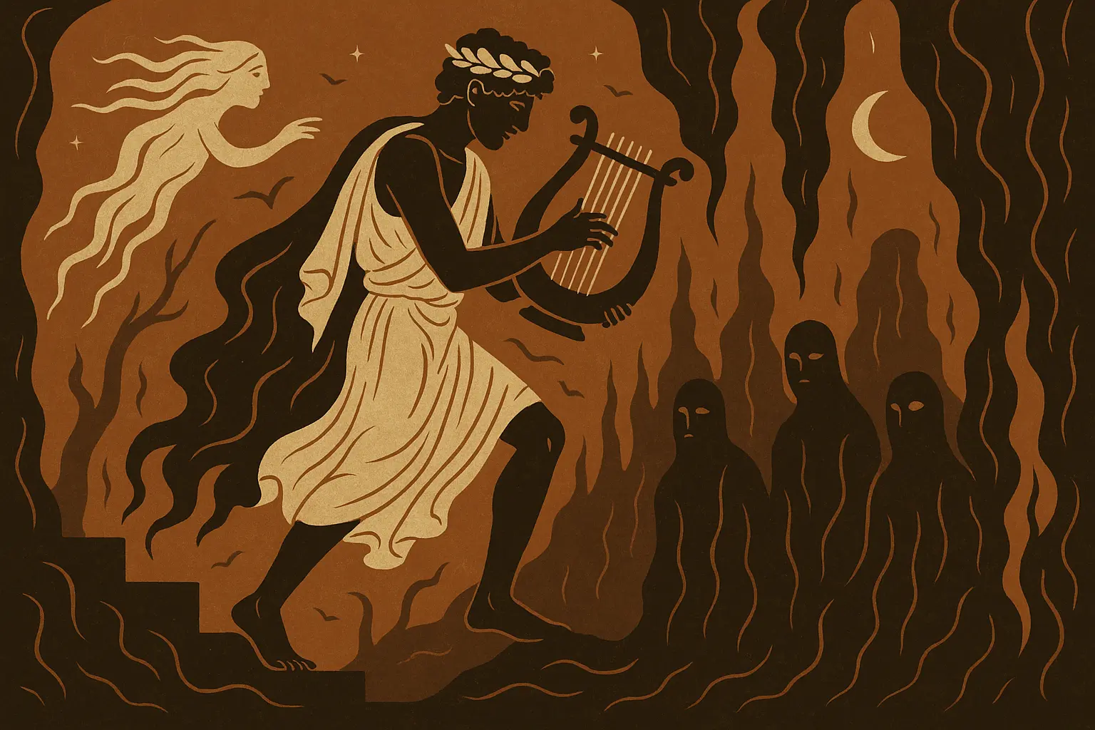 Tragic love story scene with mythological elements