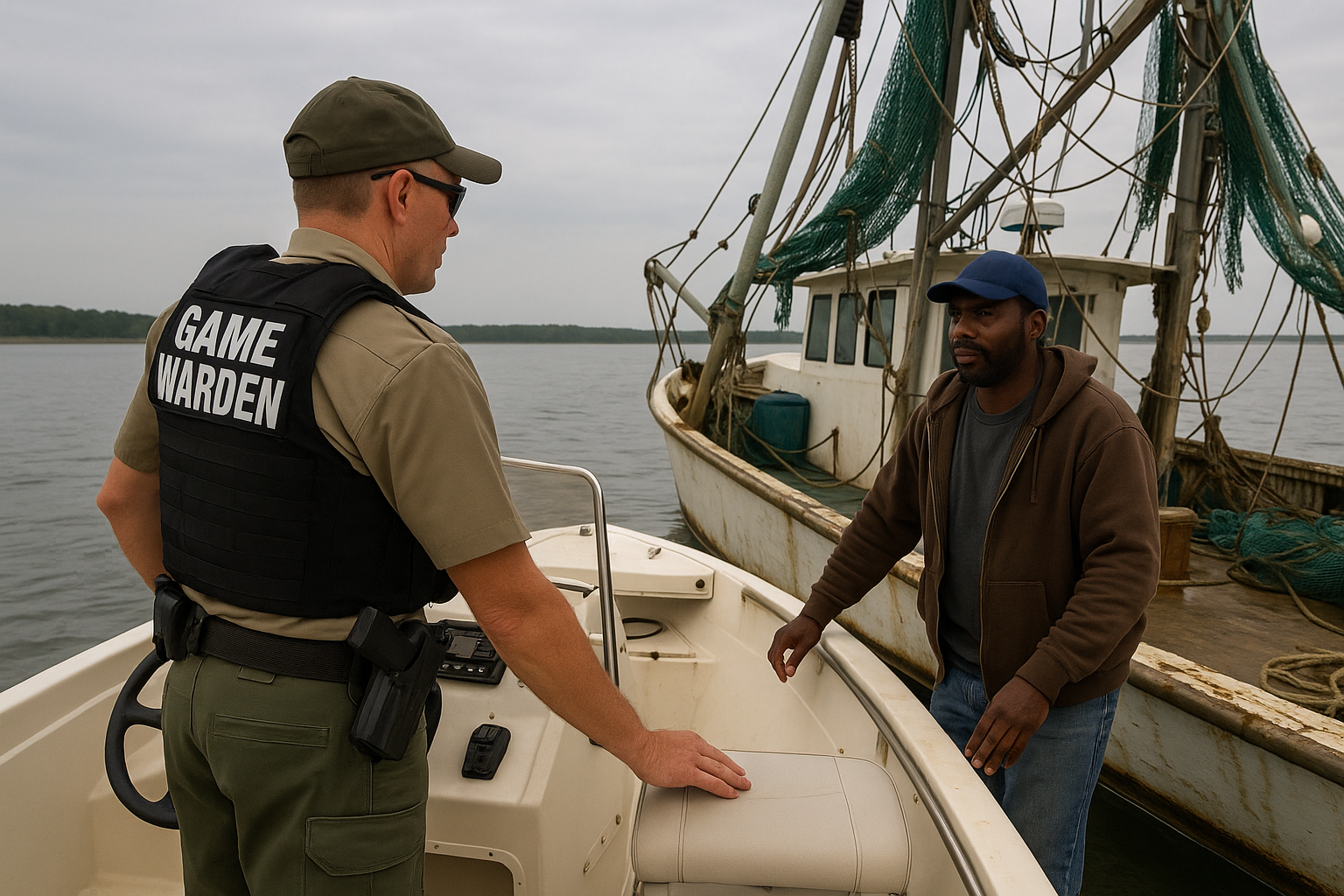 Experienced warden conducting boat patrol