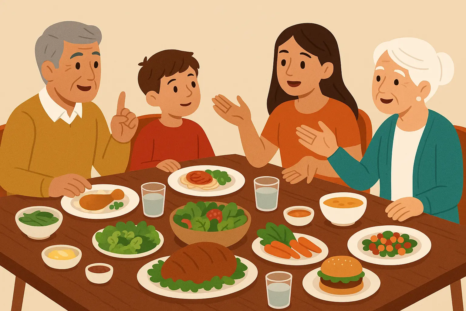 Family laughing together during humorous thanksgiving moment