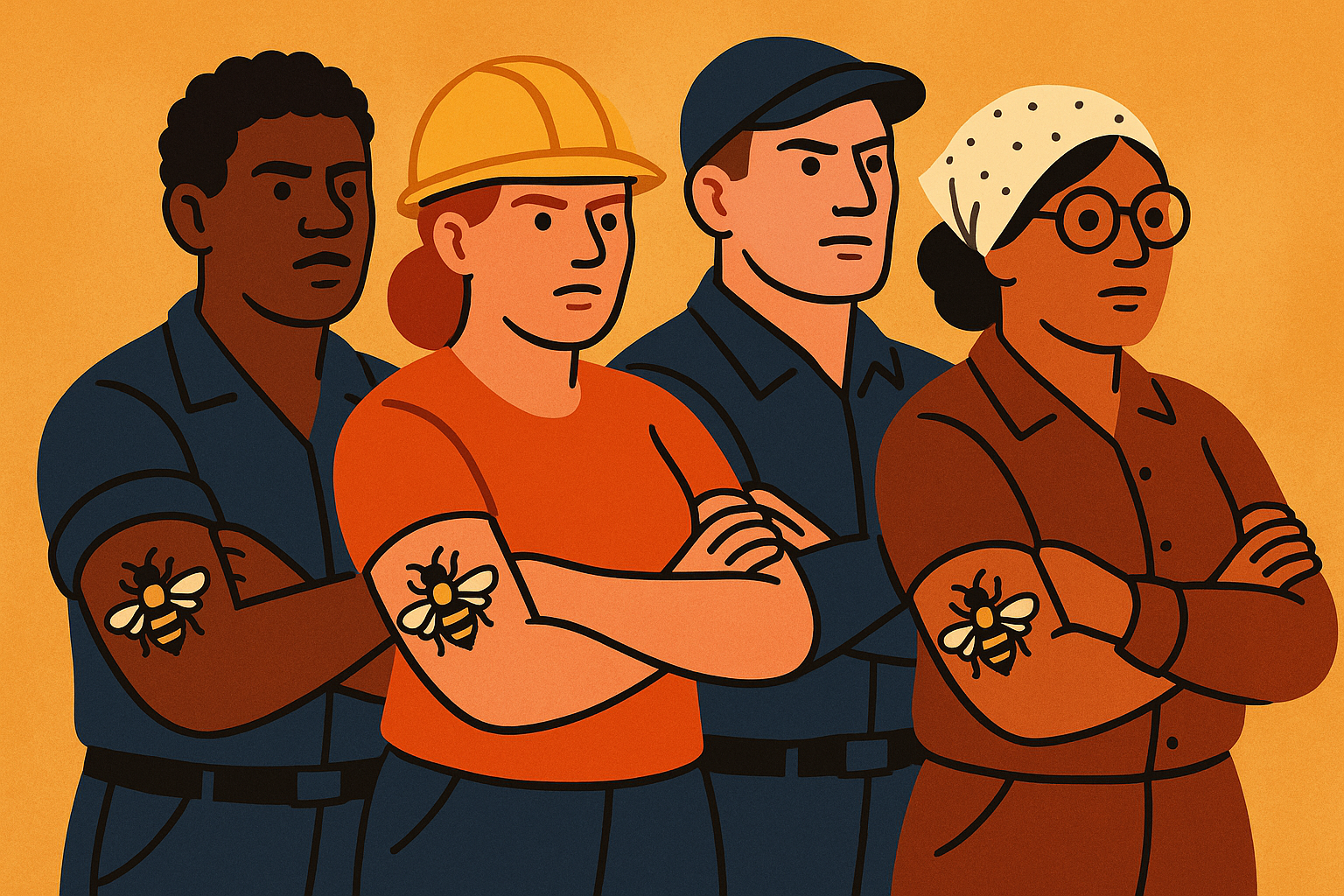 Labor solidarity bee tattoo design showing collective power