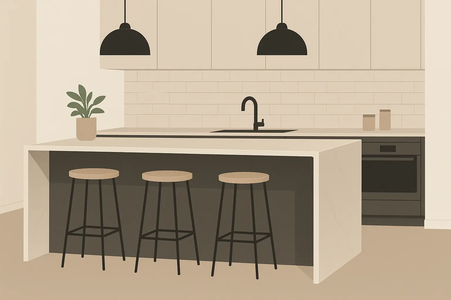 Waterfall edge island breakfast bar design
