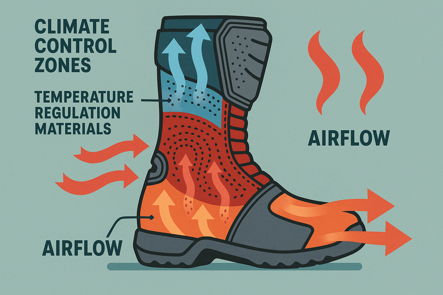 Temperature control zones in motorcycle boots