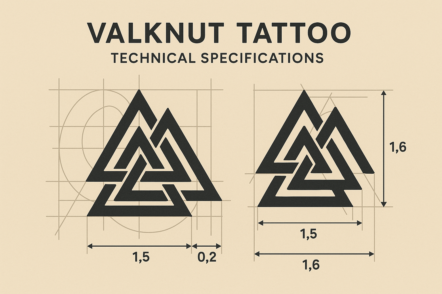 Technical specifications and measurements for valknut tattoo designs