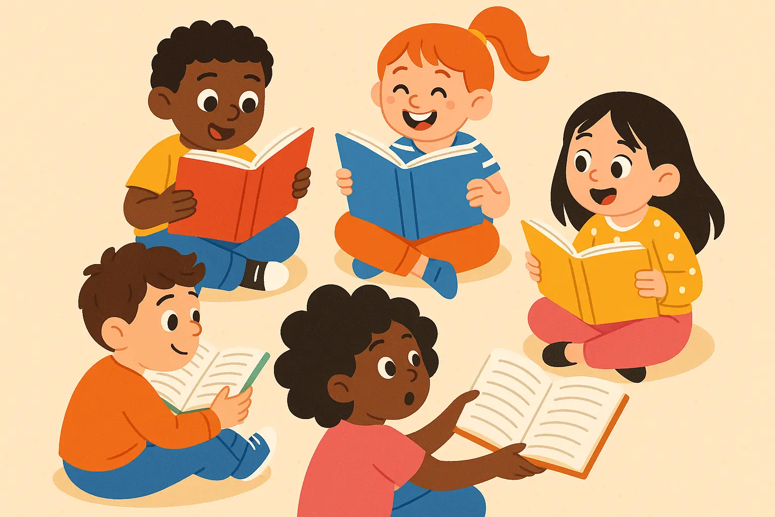 Children reading together showing emotional development through stories