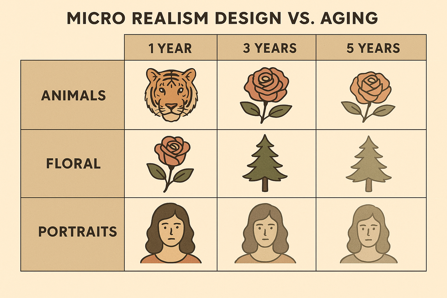 Micro realism tattoo placement and aging guide