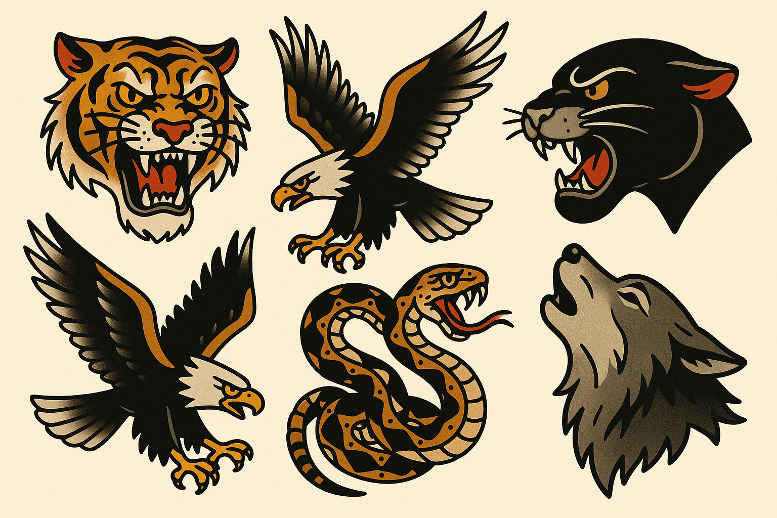 Animal and wildlife traditional tattoo flash portfolio