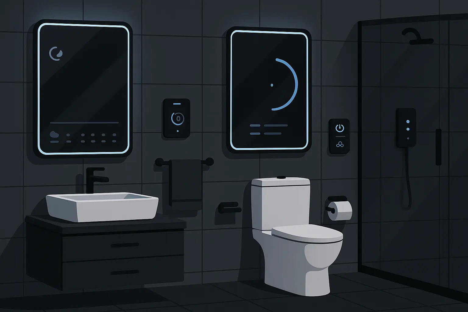 Black smart bathroom technology features