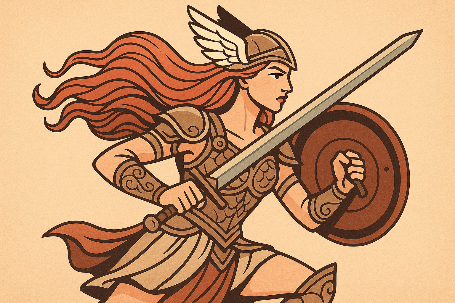 Fierce feminine valkyrie tattoo emphasizing divine strength
