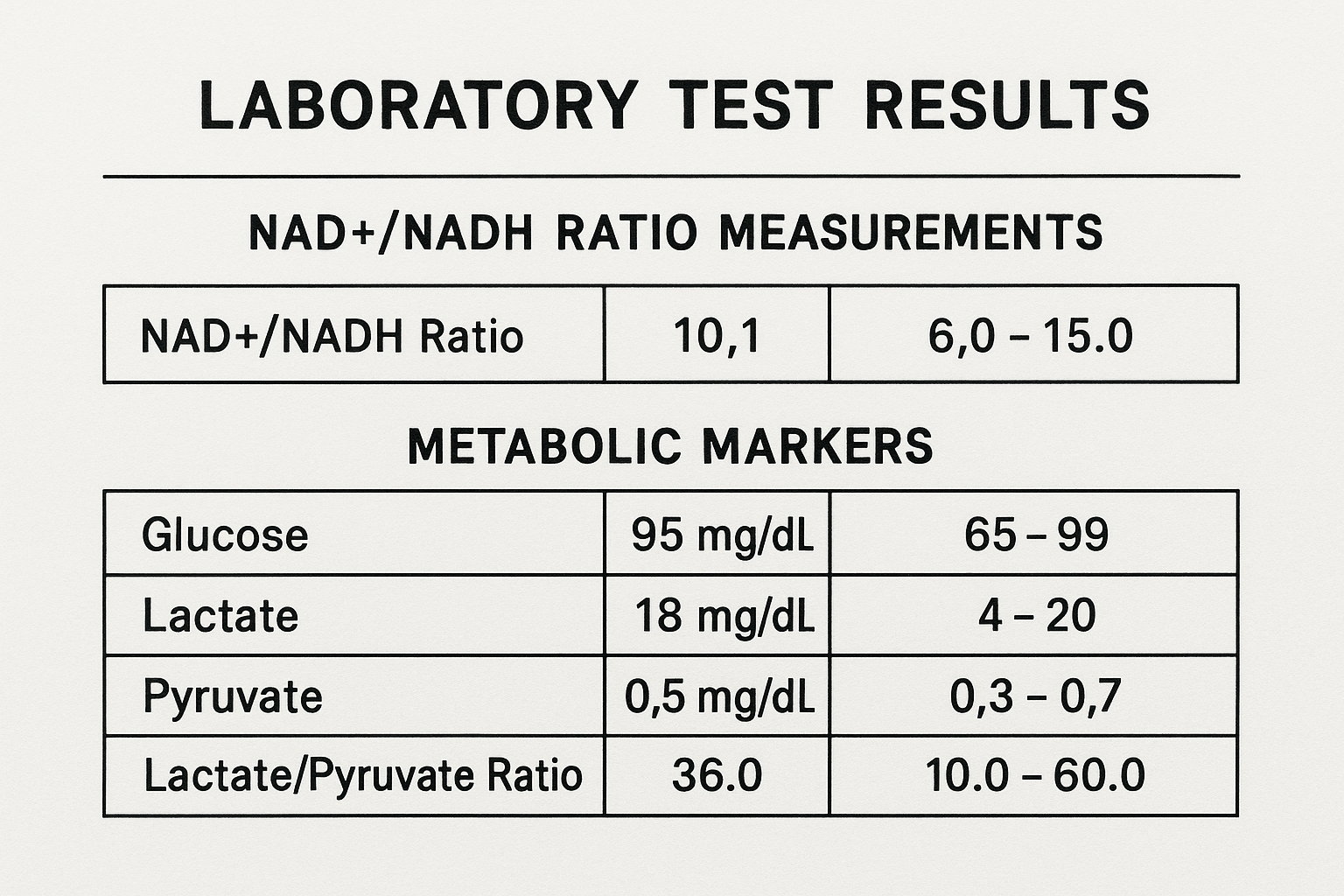 NAD NADH ratio optimization testing