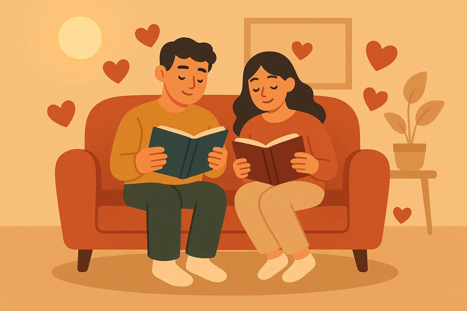 Romantic couple reading together