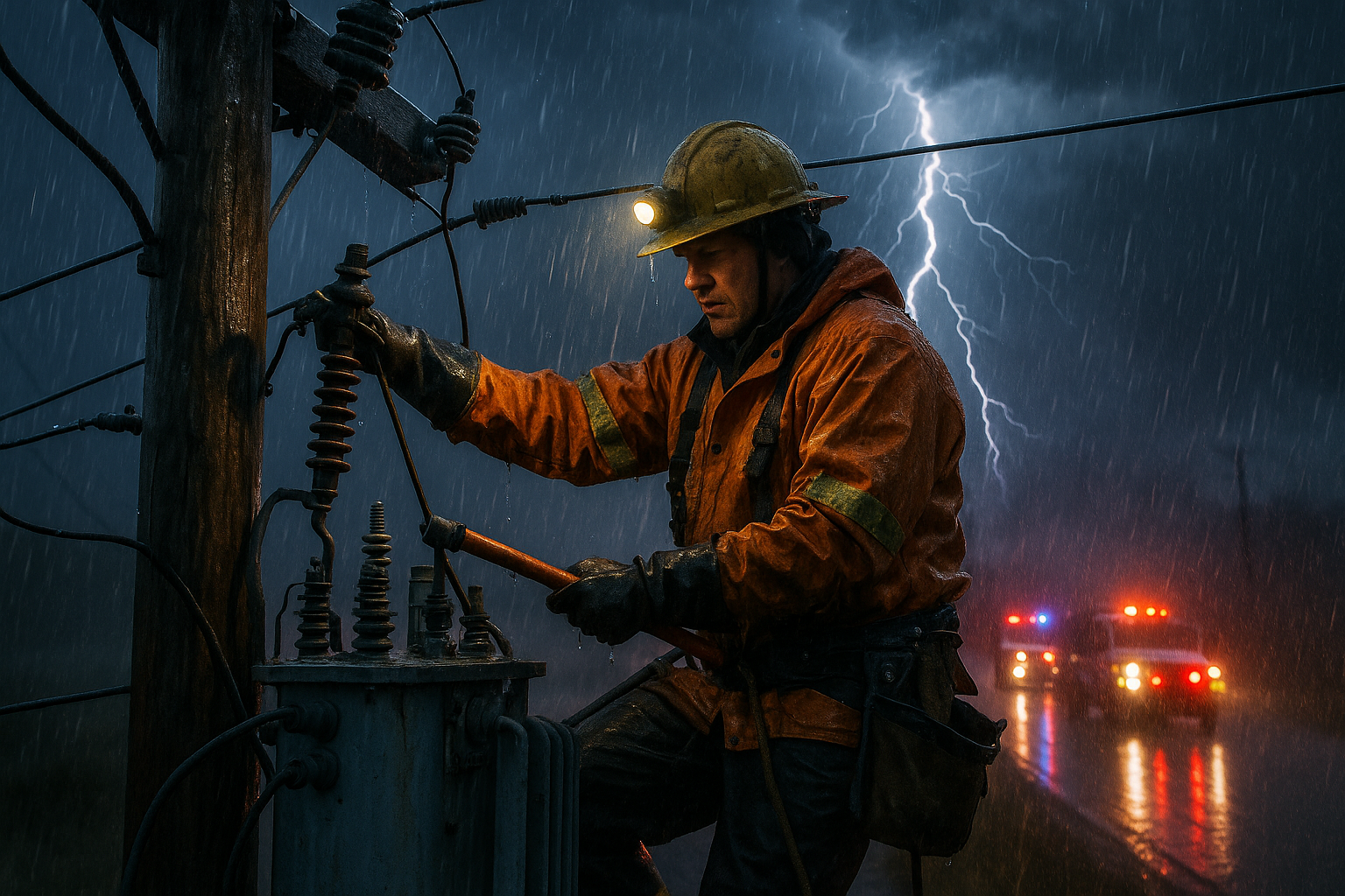Lineman working during hurricane restoration