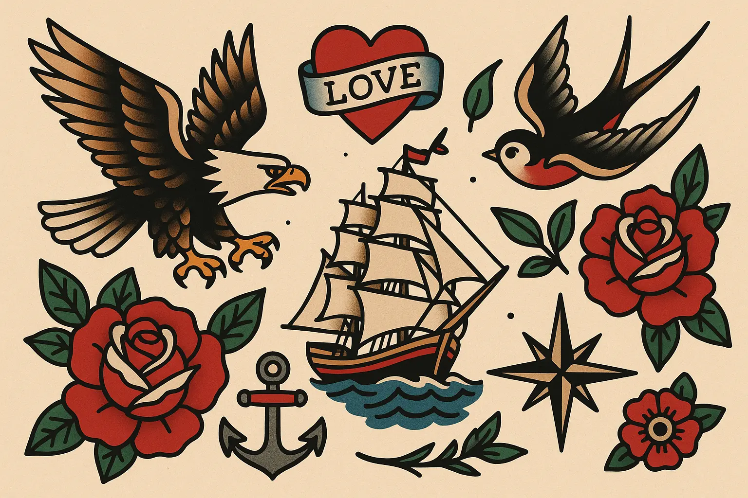 Traditional tattoo designs for quarter sleeves