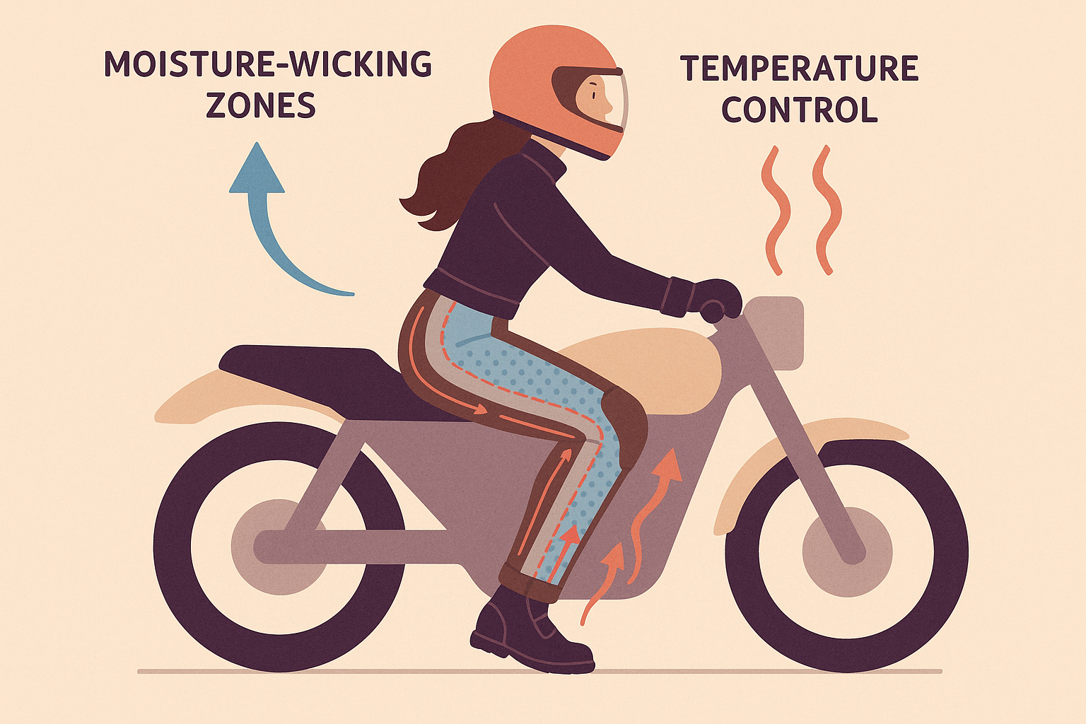 Moisture-wicking technology in women's motorcycle pants