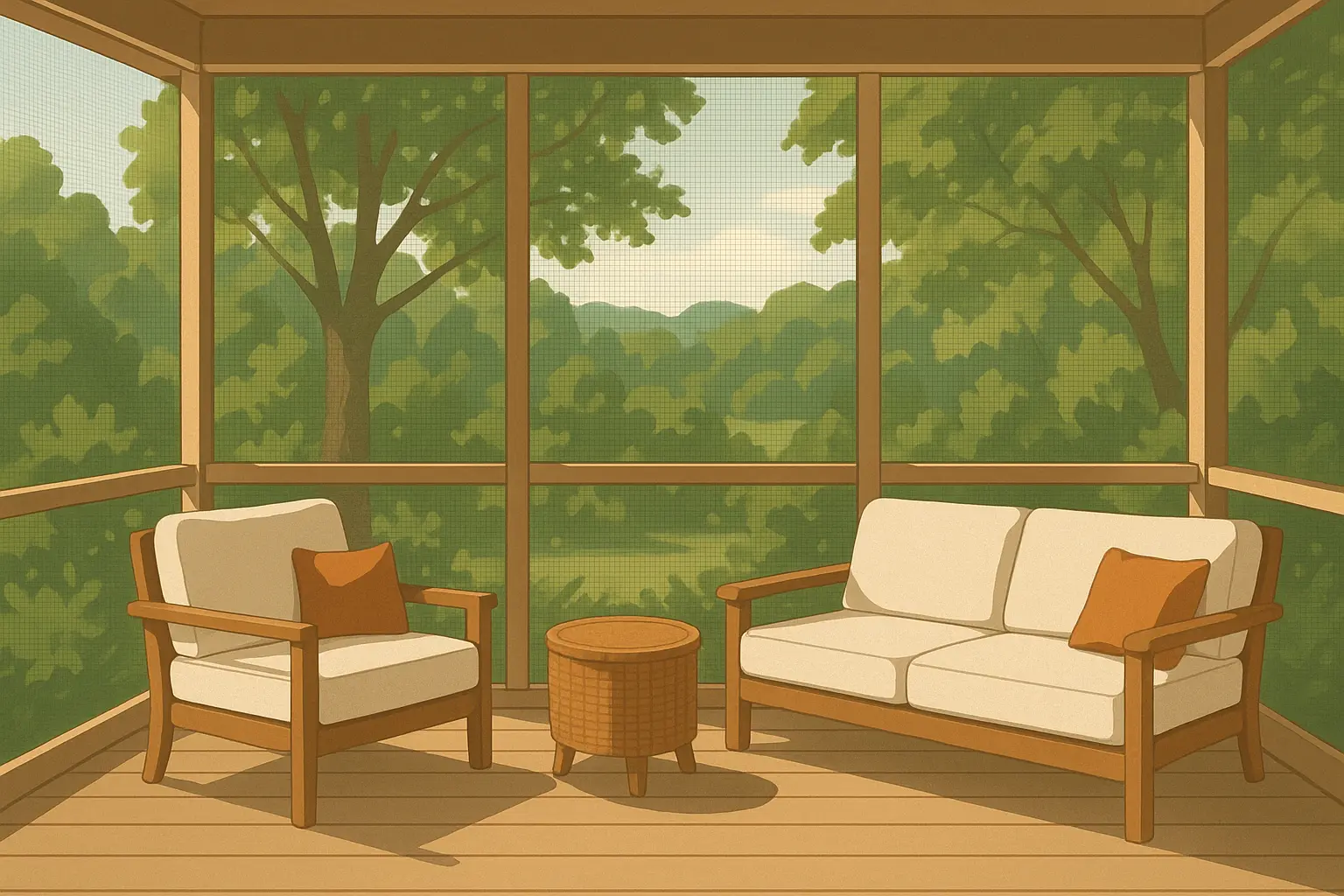 Screened-in back porch with dining area