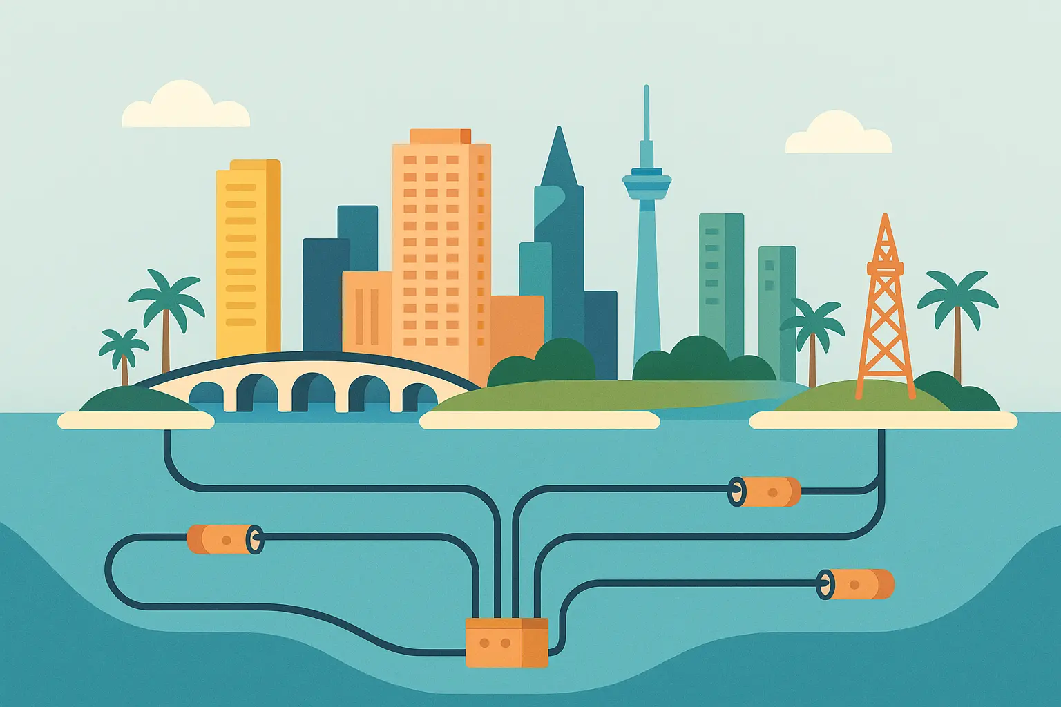 Miami skyline showing complex telecommunications infrastructure