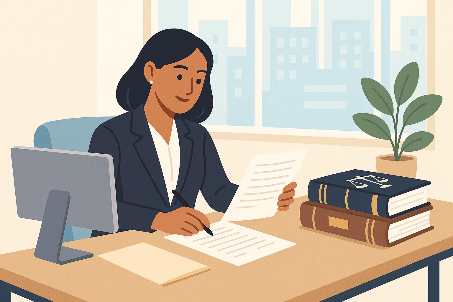 Legal secretary working at desk