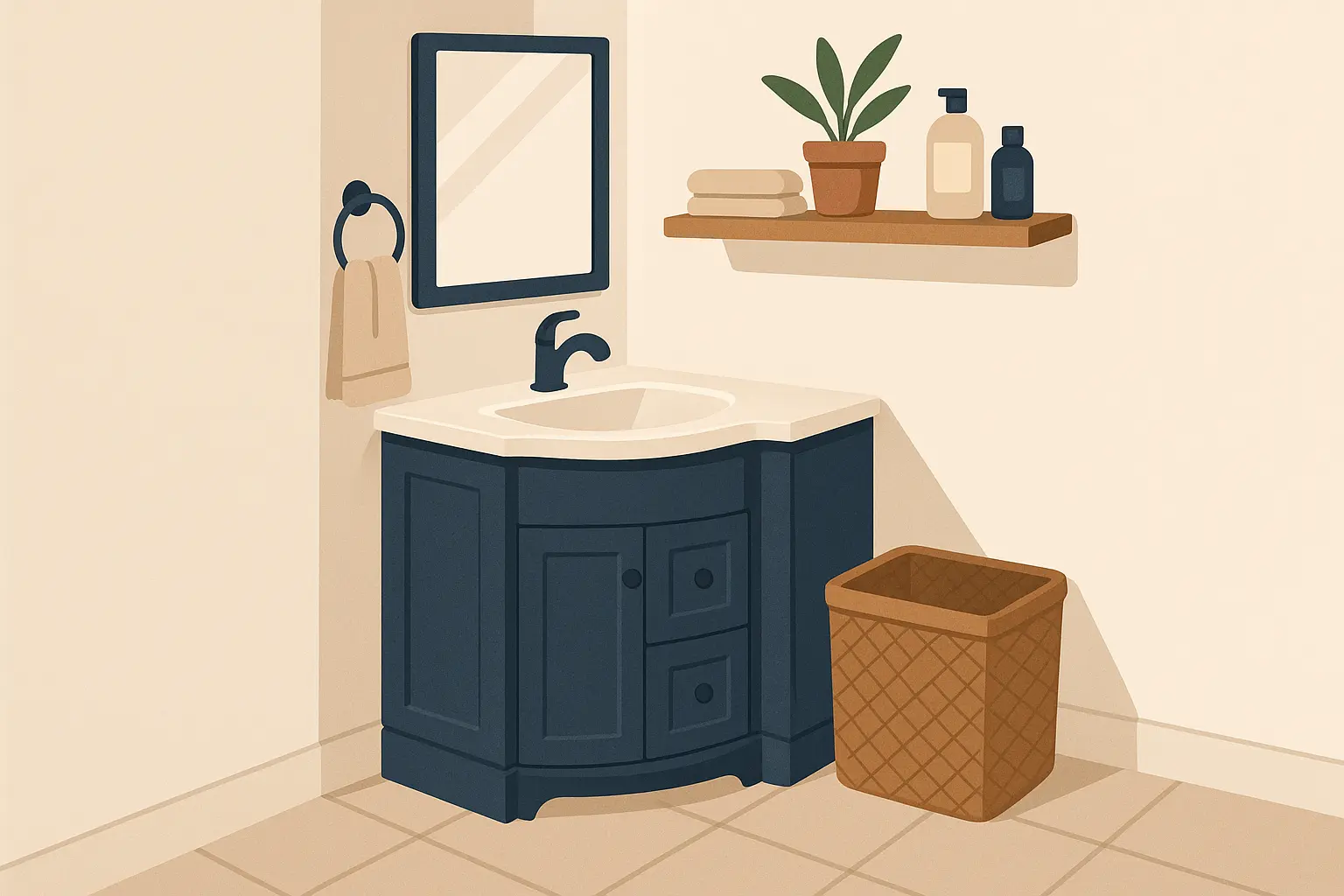 Compact Navy Blue Corner Vanity