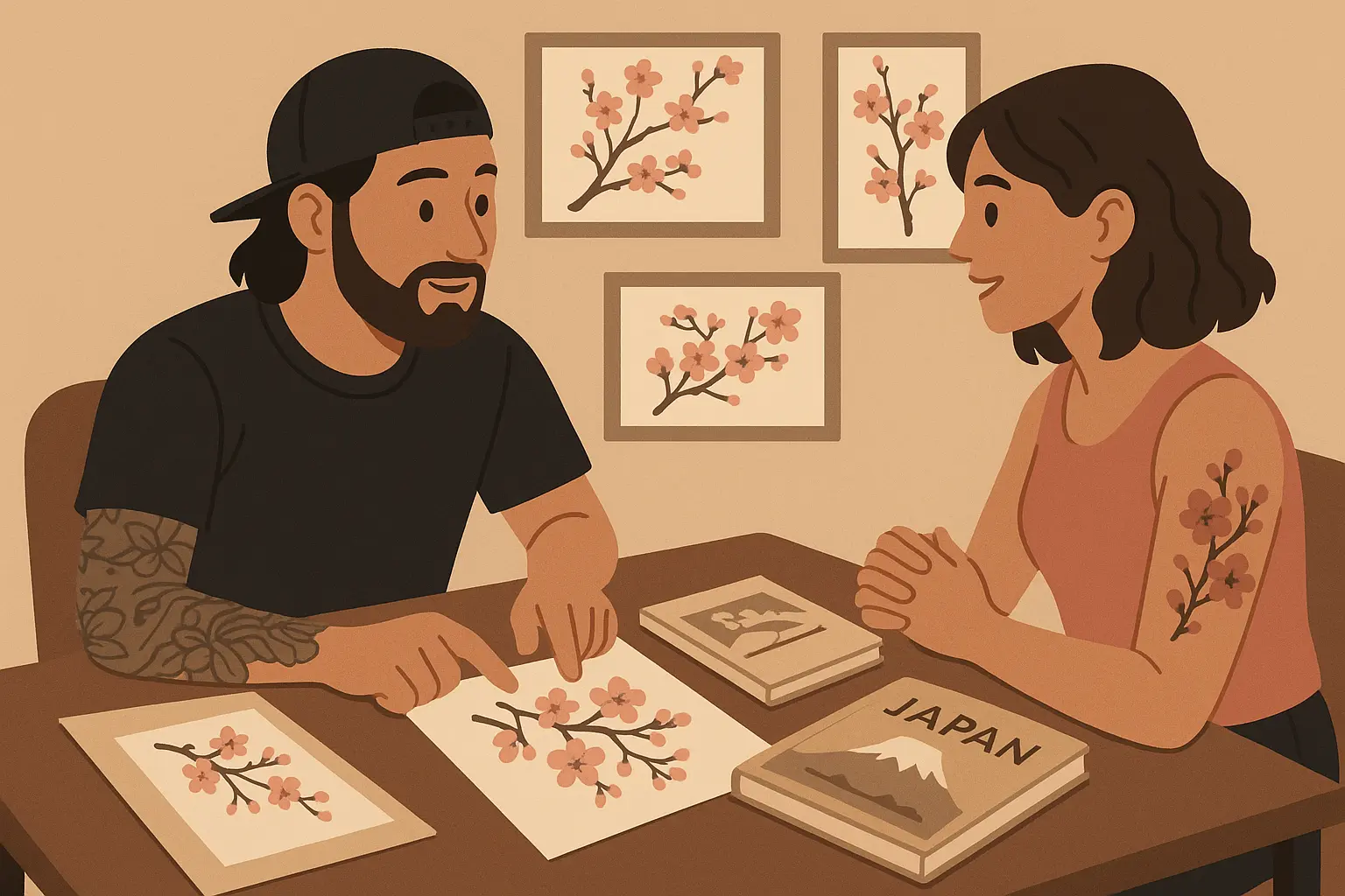Meaningful cherry blossom tattoo consultation