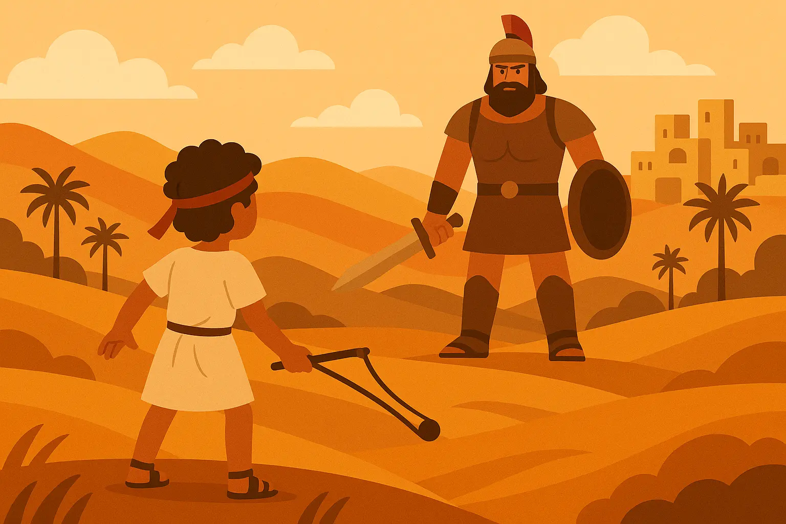 David facing Goliath with courage and faith