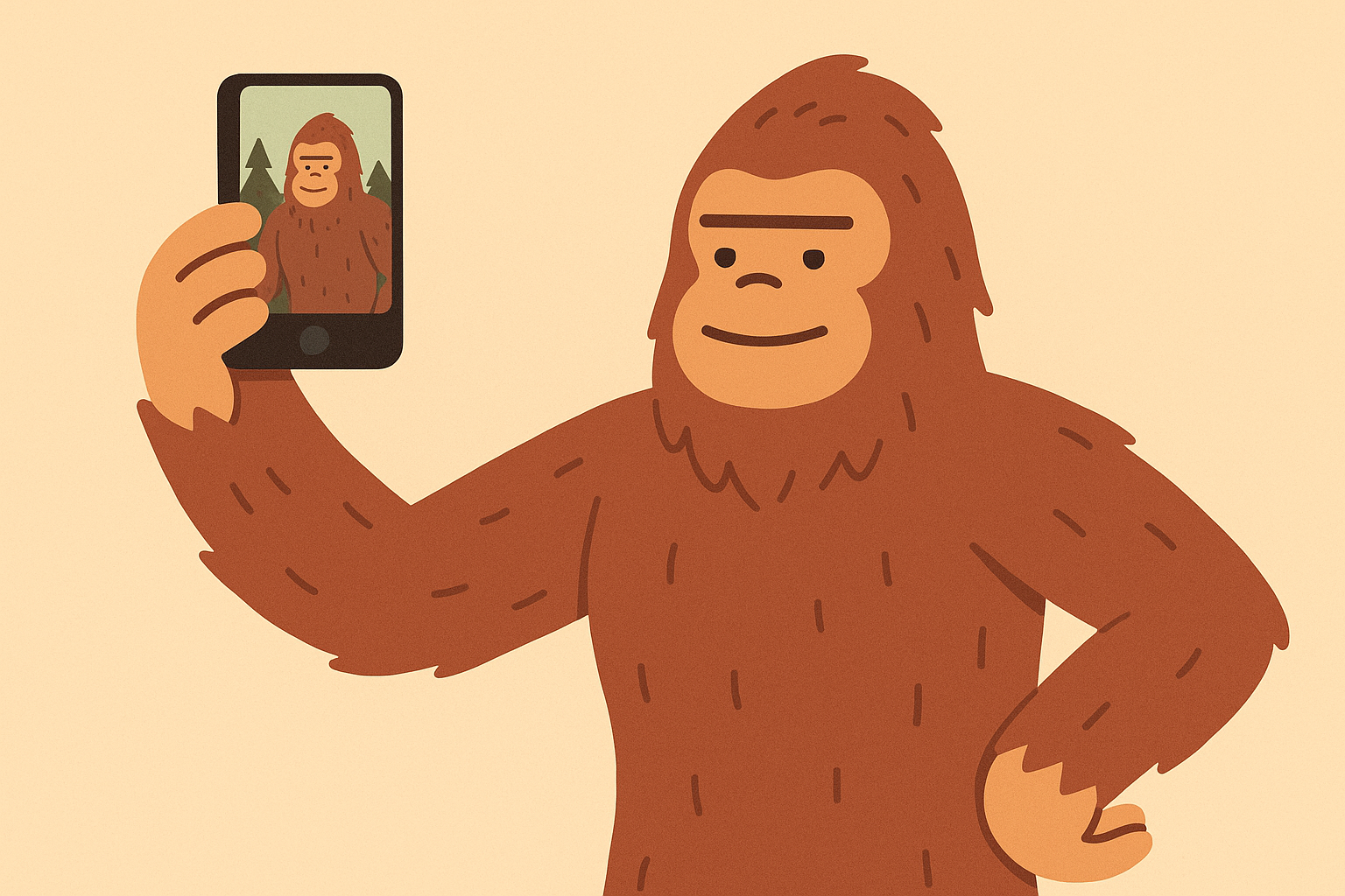 Bigfoot taking selfie with smartphone tattoo design