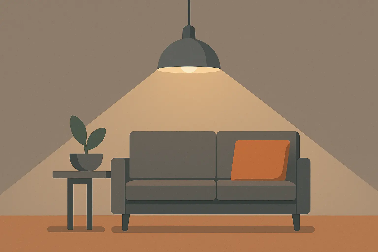 Statement grey light fixture creating dramatic focal point
