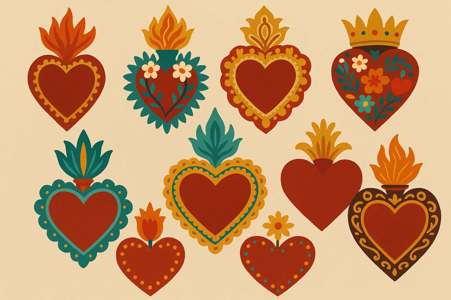Folk art sacred heart variations