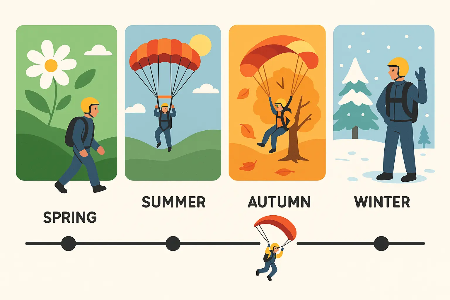 Timeline chart showing skydiving instructor training progression
