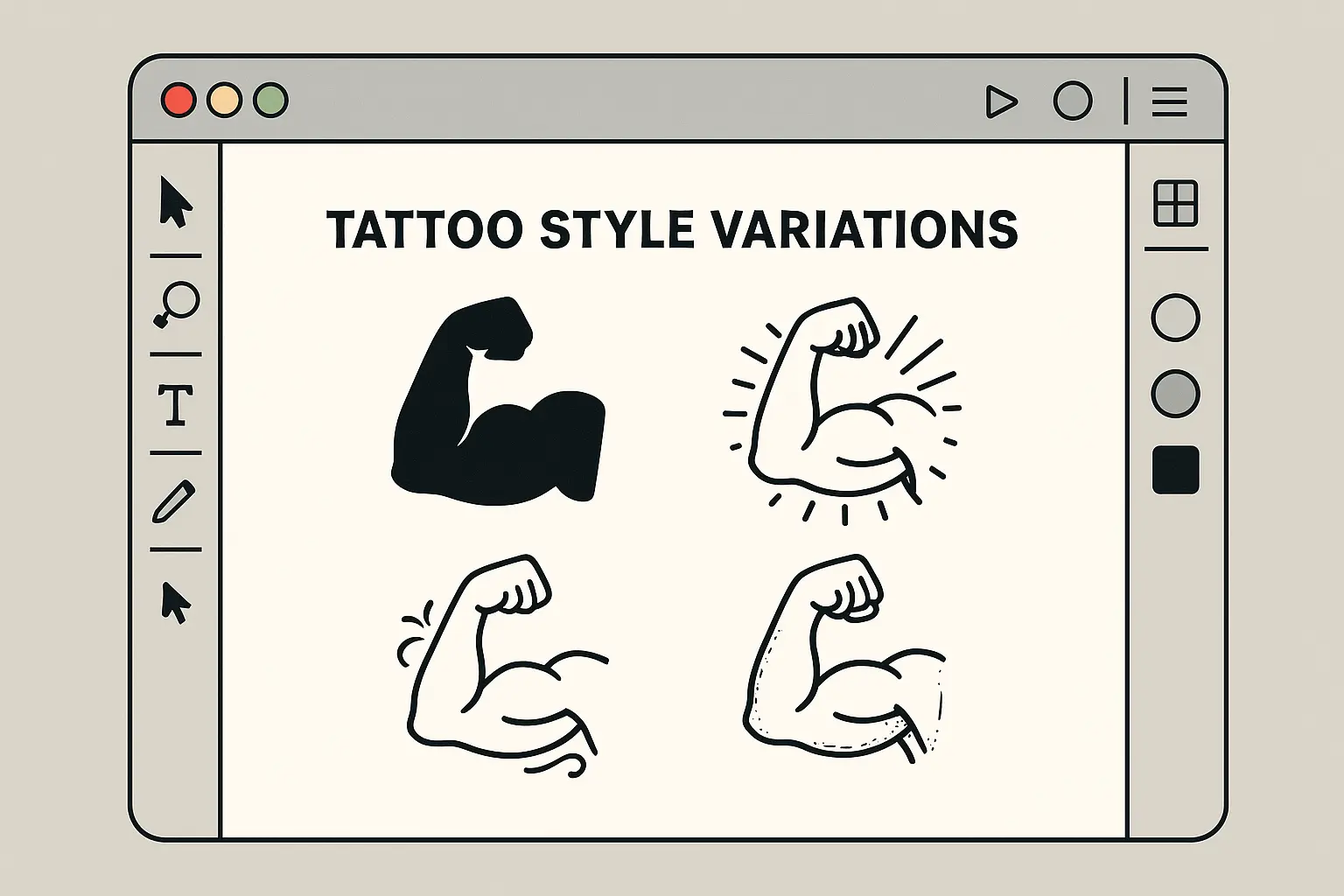 AI tattoo generator interface showing strength tattoo options