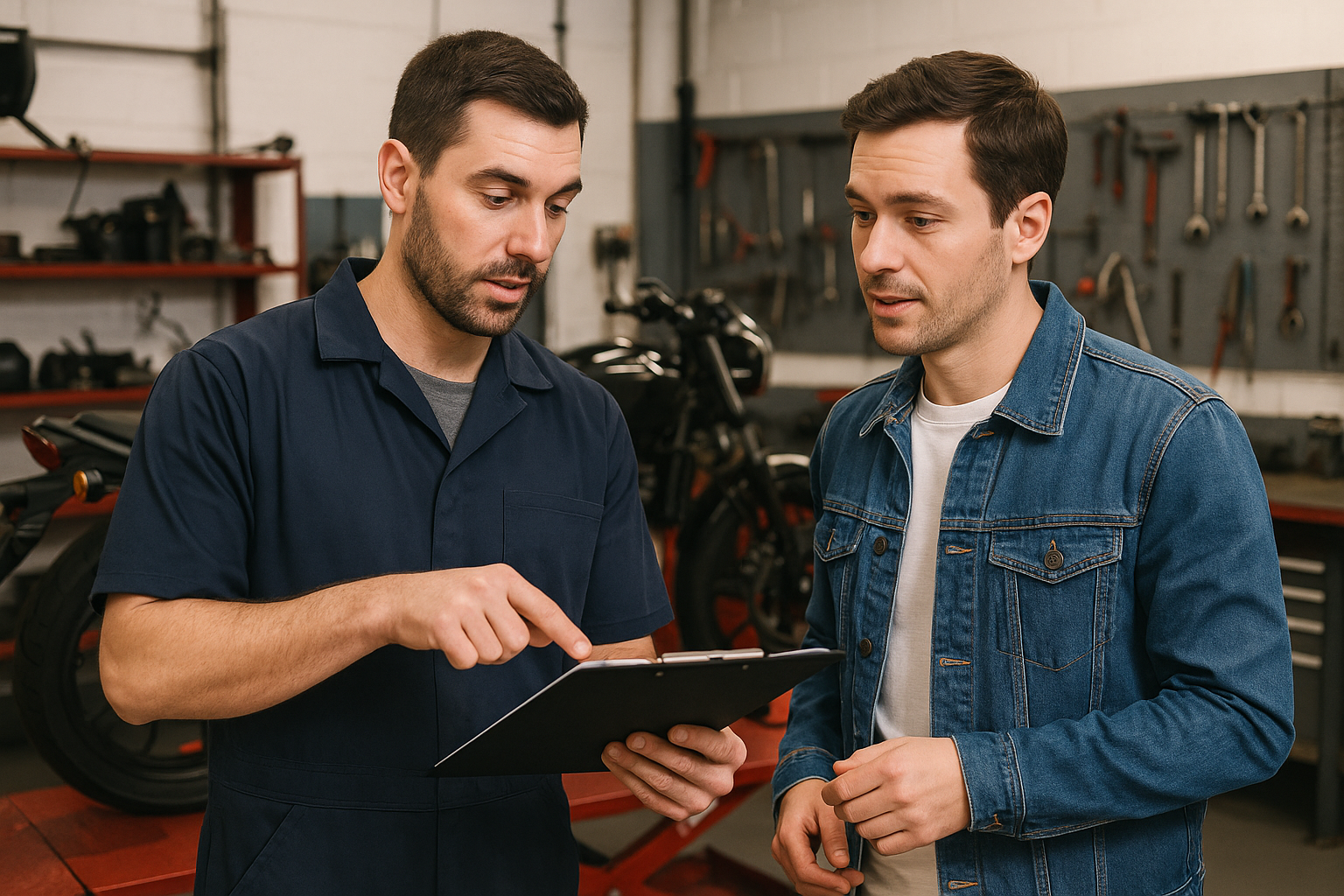 Motorcycle mechanic building customer relationships