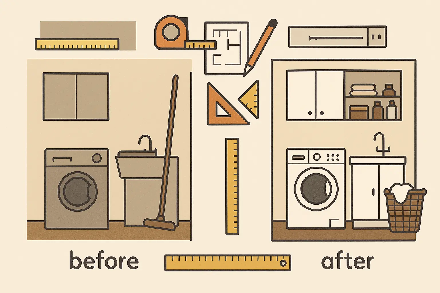 Modern utility room with organized storage and efficient layout