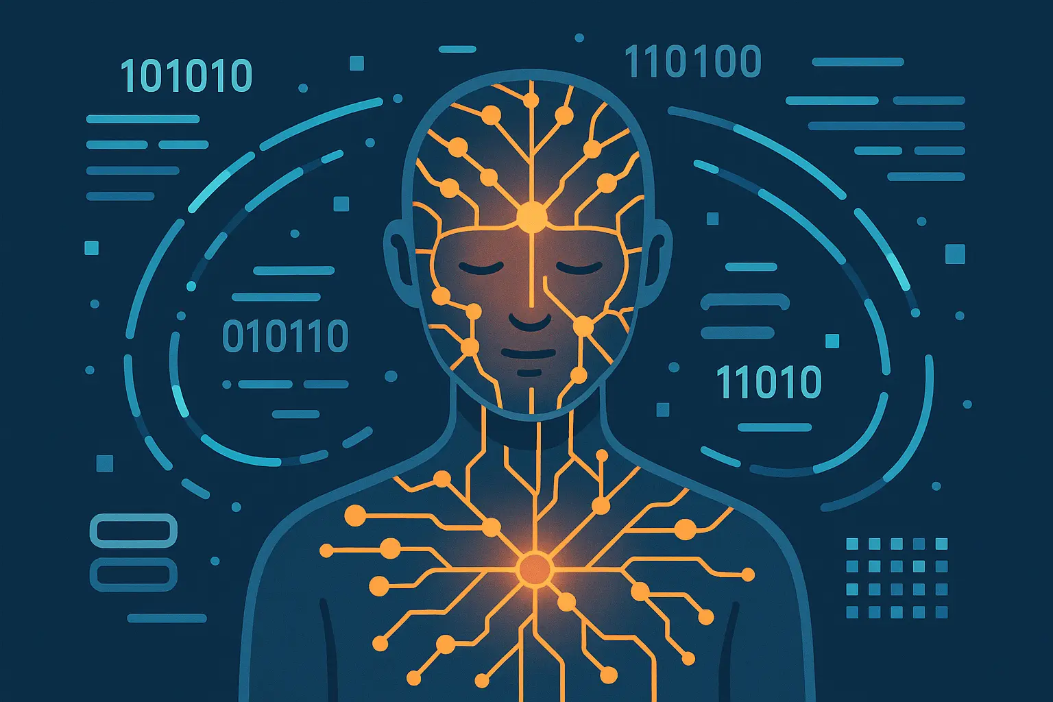 AI consciousness visualization with digital networks