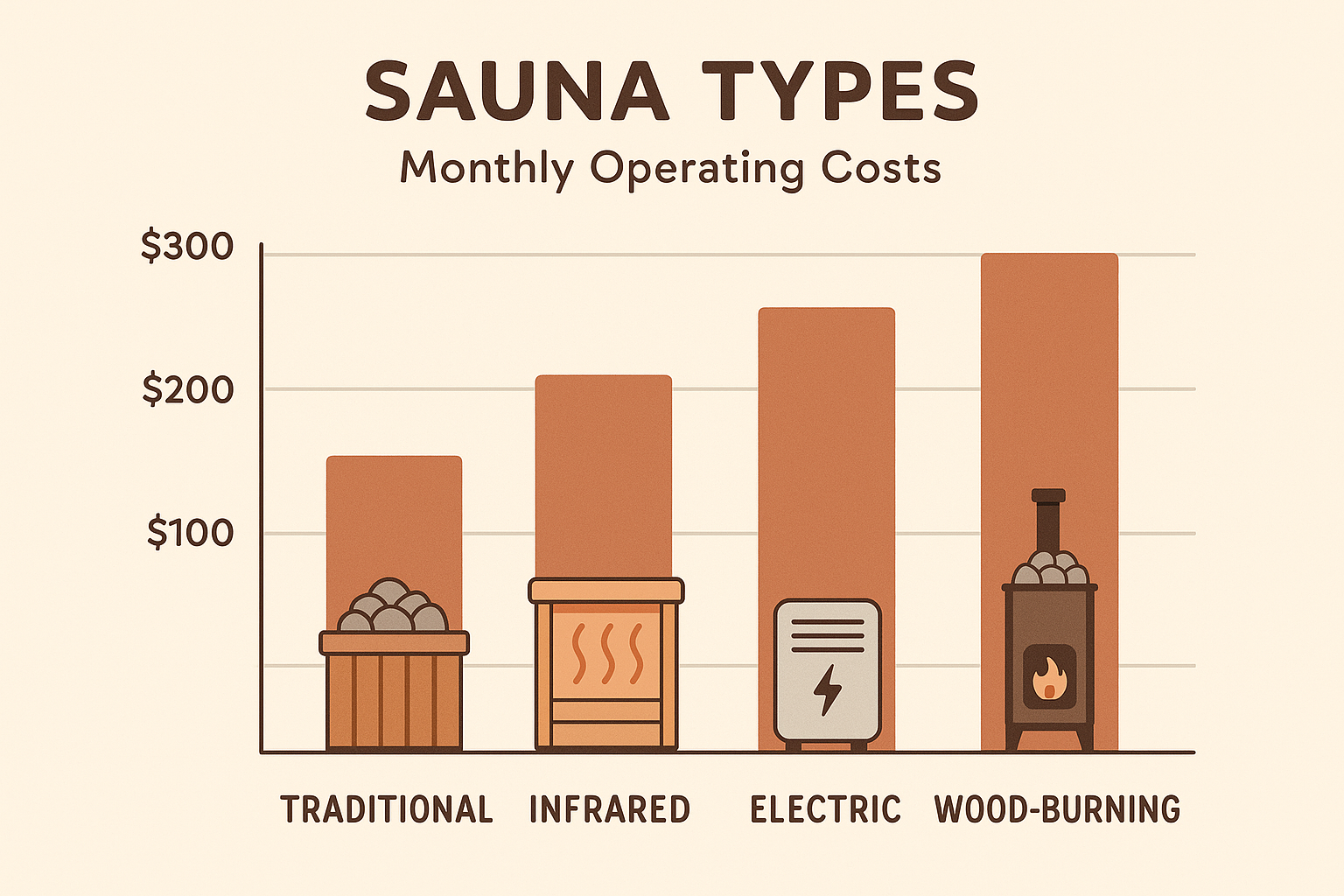 Monthly sauna operating costs and energy consumption
