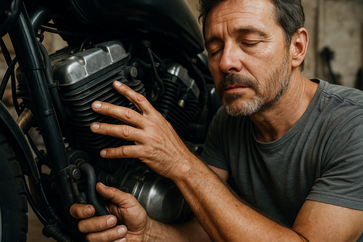 Mechanic using tactile diagnostic techniques