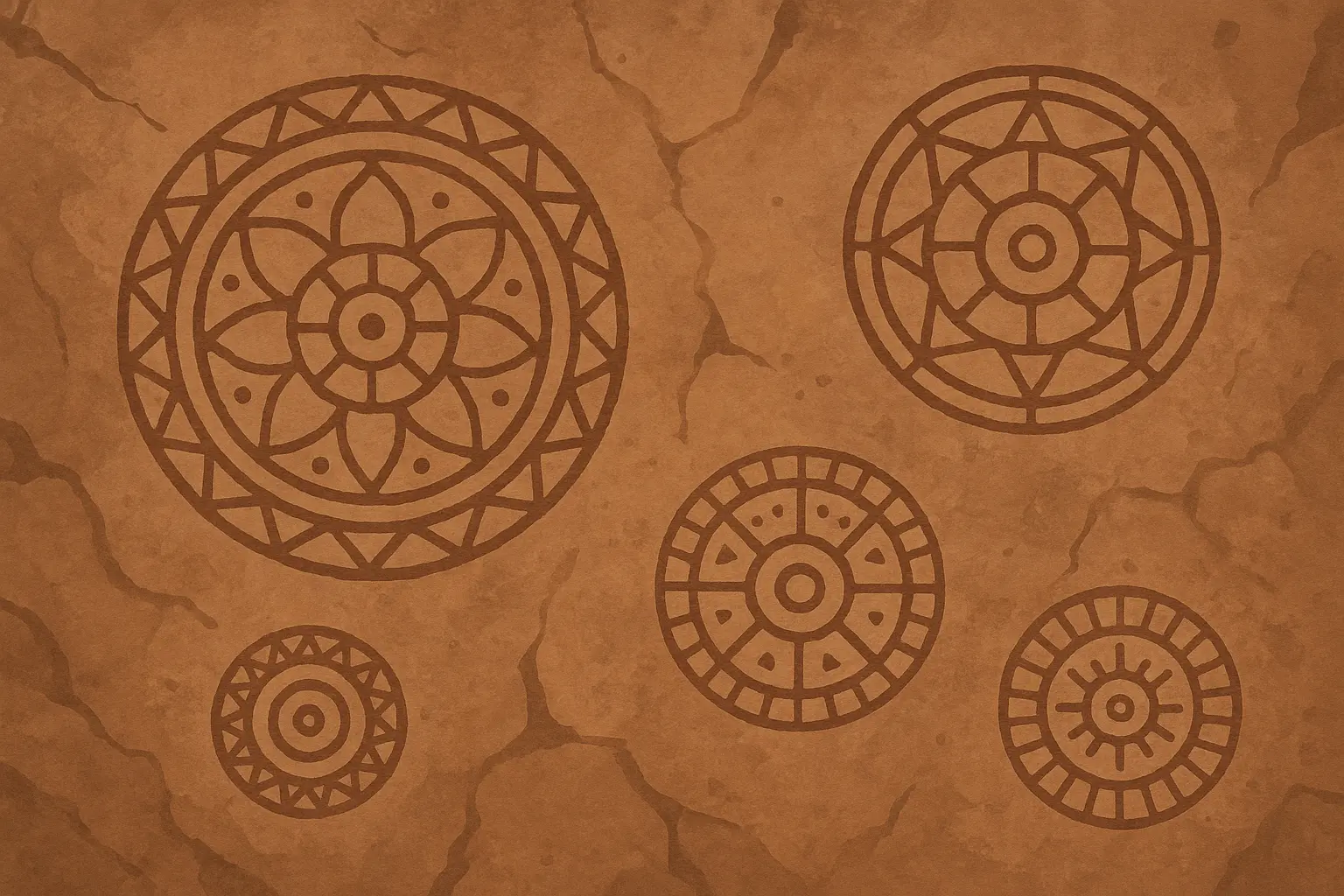 Ancient mandala symbols carved in stone
