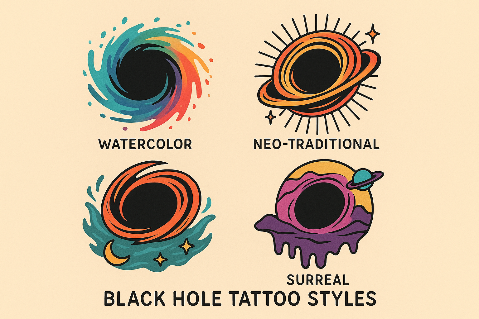 Artistic black hole tattoo styles